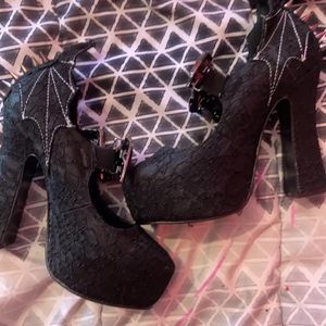 Demonia high heel shoes with bats